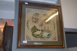 Framed Needlework Sampler by Sarah Wood 1847