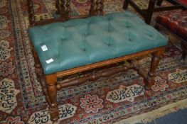 Oak Based Green Buttoned Leather Topped Stool