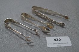 Three Hallmarked Silver Sugar Tongs - Approx 46g