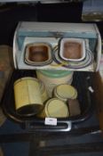 Enamel Kitchen Ware Including Tarla Three Tier Cake Tin, Storage Containers, Bread Bin, etc.