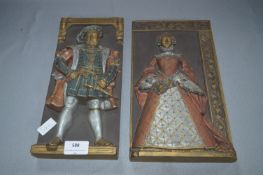 Pair of Plaster Wall Plaques - Henry VIII and Elizabeth I