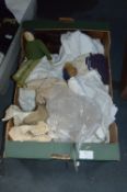 Box Containing Cotton Night Dress Ware, Pelham Puppet, Wood Head Doll, etc.