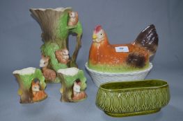 Withernsea Eastgate Pottery Squirrel Tree Vases, Egg Container, etc.