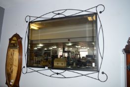 Black Wrought Metal Framed Bevelled Edge Wall Mirr