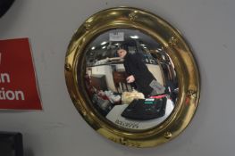 Circular Brass Framed Convex Wall Mirror