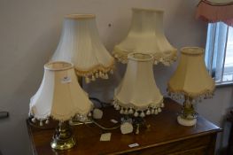 Five Assorted Brass & Onyx Table Lamps with Shades