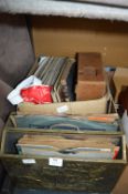 Box Containing LP's, 78's and a Brass Magazine Rac