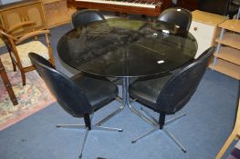 1970's Chrome & Black Glass Topped Circular Dining