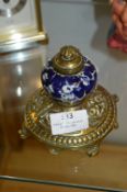 Victorian Brass and Blue & White Ink Well