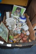 *Box Containing Pottery Bird Figurines, Posy Vases, Drinking Glassware, etc.
