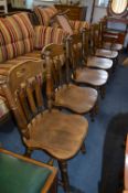 *Set of Six Oak Slatback Dining Chairs Including One Carver