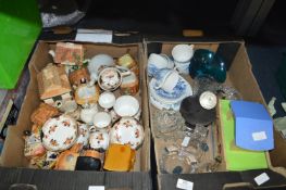 *Two Boxes of Bric-a-Brac, Part Tea Sets, Decorative Teapots, Glassware, etc.