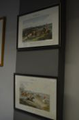 Pair of Coloured Aqua Tint Prints - Hunting Scenes
