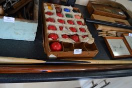 Assorted Snooker Cues in Cases and a Set of Snooke