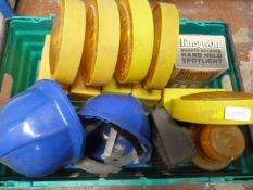Box of Site Lamps, Hardhats, etc.