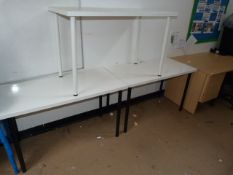 *Three Hi-Gloss White School Table on Tubular Supp
