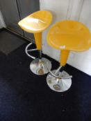 *Pair of Yellow & Chrome Gas Lift Bar Stools