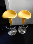 *Pair of Yellow & Chrome Gas Lift Bar Stools