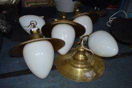 Brass Ceiling and Wall Lights with White Glass Shades