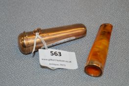 9ct Gold Cased Cheroot with Amber Stem - Case Weight Approx 15g