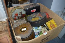 Box Containing a Large Collection of Vintage Tins, Biscuit Tins, Tobacco Tin, etc.