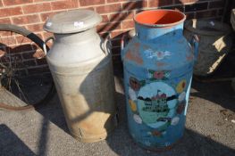 Two Galvanised Metal Milk Churns (One Painted)