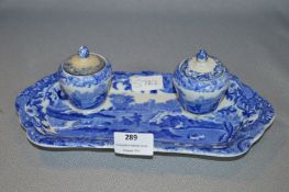 Copeland Italian Pattern Blue & White Desktop Ink Stand