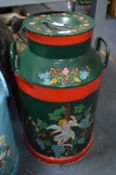 Green Floral Painted Milk Churn