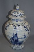 Large Delft Pottery Blue & White Lidded Jar