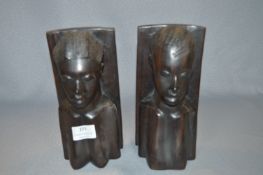 African Carved Hardwood Bookends