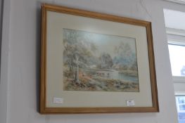Framed Watercolour - Country Scene with Cattle and Figures by Chas F. Allban