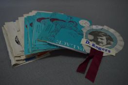 Selection of Crystal Palace and Derby County 1970's Football Programmes and a Rosette