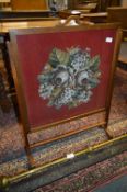 Oak Framed Firescreen with Wool and Bead Work Panel