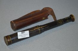 Small Four Section Ebonised Brass Telescope with Leather Case