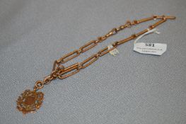 9ct Gold Pocket Watch Chain with Fob and T-Bar - Approx 52.8g