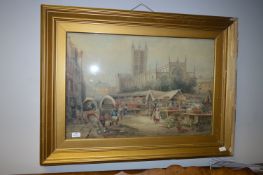 Gilt Framed Watercolour - Holy Trinity Hull Market signed M. Catton 1916