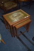 Teak Tiled Top Nest of Three Tables