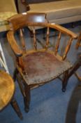 Oak Framed Turned Stickback Elbow Chair