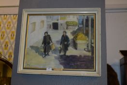 Framed Oil Painting on Canvas - Street Scene by R. Milne 1973