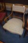 Victorian Mahogany and Walnut Inlaid Armchair with Upholstered Seat