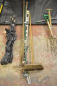 Spirit Level, Two Garden Hoes, Long Handle Pruners