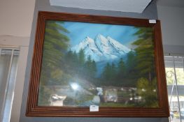 Framed Oil Painting - Alpine Mountainscape