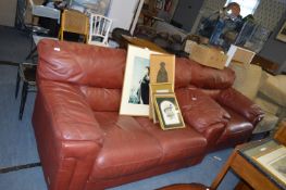 Brown Leather Two Seat Sofa and Armchair