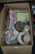 Box Containing Mugs, Dinnerware, Decanters, Cooker