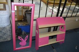 Pink Framed Playboy Mirror and a Pink & Beech Shel