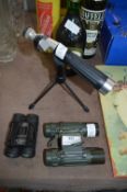 Two Pairs of Small Binoculars and a Small Sight Sc
