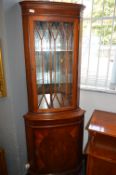 Walnut Veneered Corner Display Cabinet