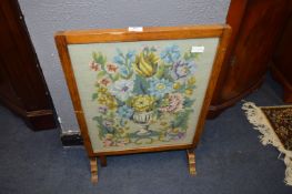 Oak Framed Firescreen Folding Table with Woolwork