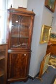 Mahogany Corner Display Cabinet with Walnut Inlay