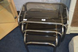 Chrome & Glass Nest of Three Tables